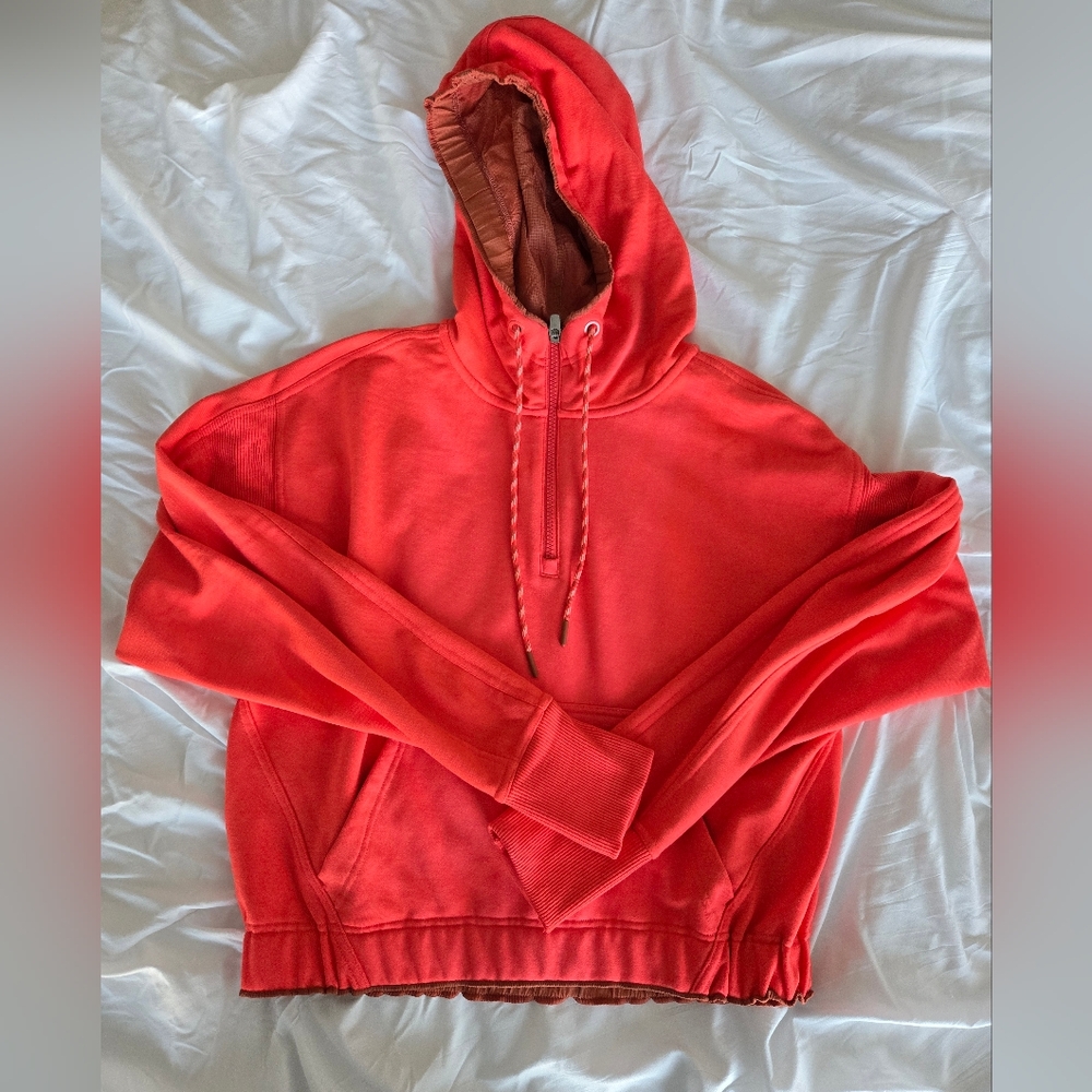 Athleta cropped half zip hoodie sweatshirt, red, extra small